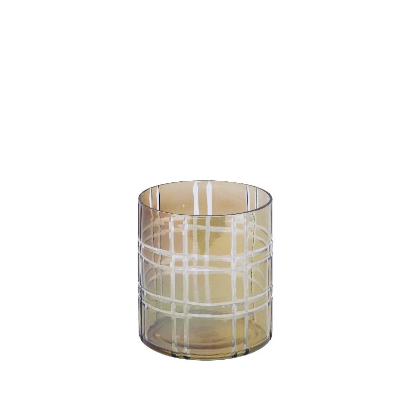 Divit Groen Rond Glazen Windlicht Strepen Set van 4 17x15x15 cm