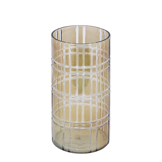 Divit Groen Rond Glazen Windlicht met Strepen Set van 2 30x15x15 cm