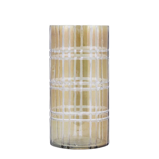 Divit Groen Rond Glazen Windlicht met Strepen Set van 2 30x15x15 cm