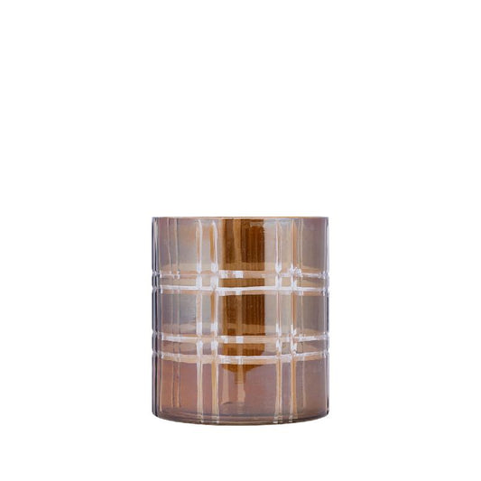 Divit Donkerbruin Rond Glas Windlicht Strepen Set van 4 Stuks 17x15x15 cm