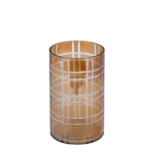 Divit Donkerbruin Rond Glazen Windlicht Strepen Set van 4 25x15x15 cm