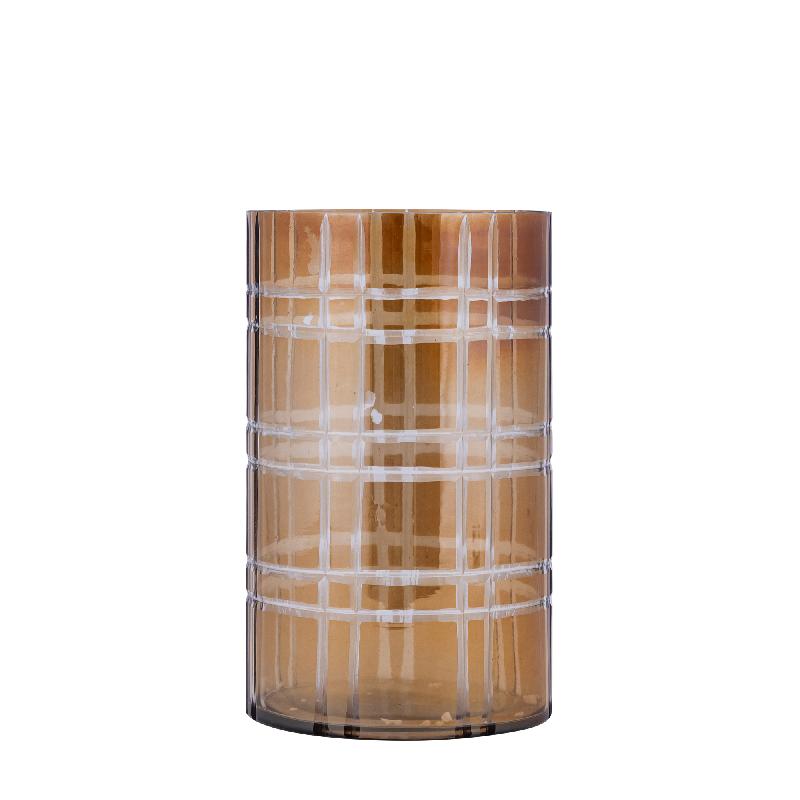 Divit Donkerbruin Rond Glazen Windlicht Strepen Set van 4 25x15x15 cm