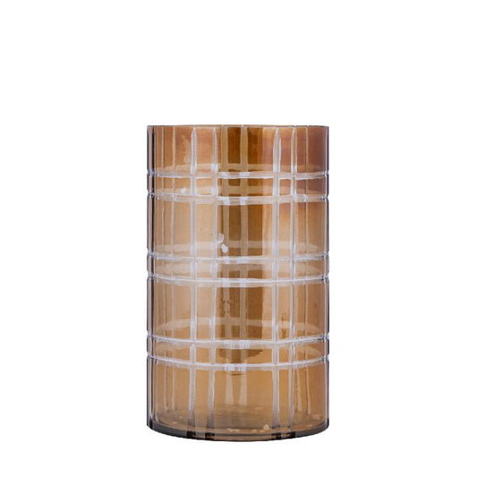 Divit Donkerbruin Rond Glazen Windlicht Strepen Set van 4 25x15x15 cm