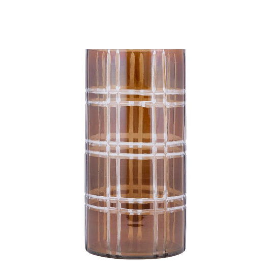 Divit Donkerbruin Rond Glazen Windlicht met Strepen Set van 2 30x15x15 cm