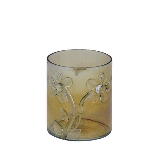 Allya Groen Rond Glas Windlicht Bloem S Laag - Set van 4 14x12x12 cm