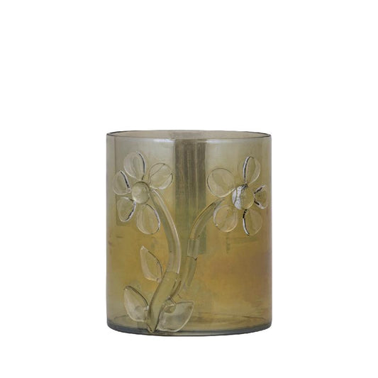 Allya Groen Rond Glas Windlicht Bloem S Laag - Set van 4 14x12x12 cm