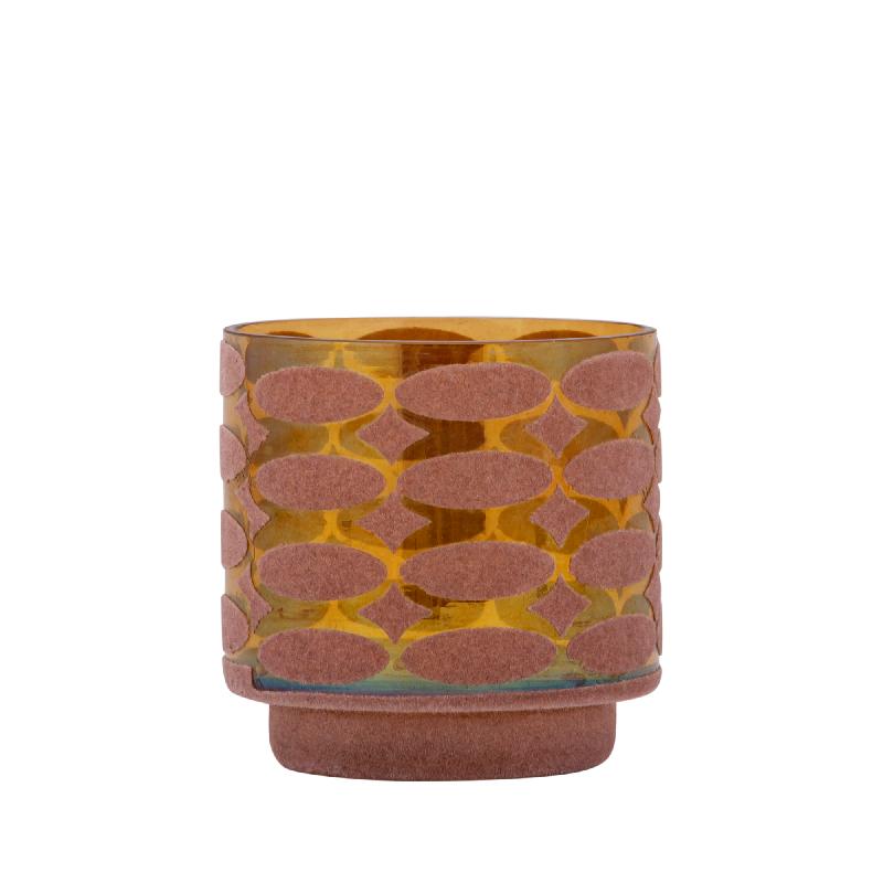 Nadara Roze Flocking Glazen Theelicht Set van 12 Stuks 10x10x10 cm