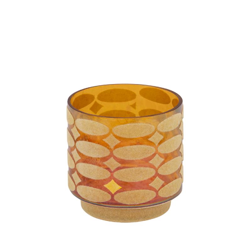 Nadara Geel Flocking Glas Theelicht Rond Motief Set van 12 10x10x10 cm