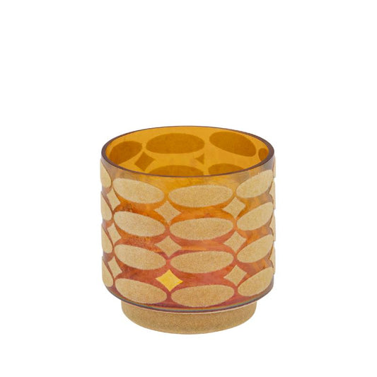 Nadara Geel Flocking Glas Theelicht Rond Motief Set van 12 10x10x10 cm