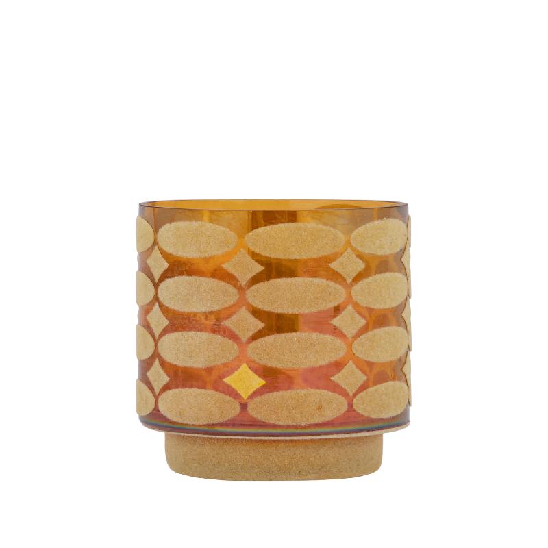 Nadara Geel Flocking Glas Theelicht Rond Motief Set van 12 10x10x10 cm