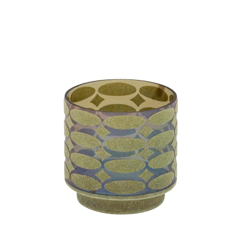 Nadara Groen Flocking Glazen Theelicht Set van 12 Stuks Rond Motief 10x10x10 cm