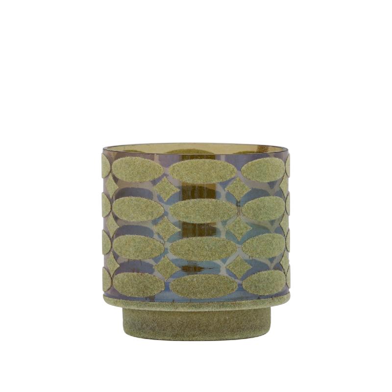 Nadara Groen Flocking Glazen Theelicht Set van 12 Stuks Rond Motief 10x10x10 cm