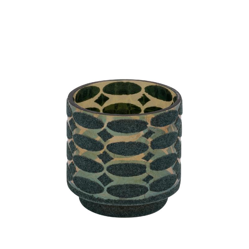 Nadara Turquoise Flocking Glazen Theelichthouder Rond Motief Set van 12 10x10x10 cm