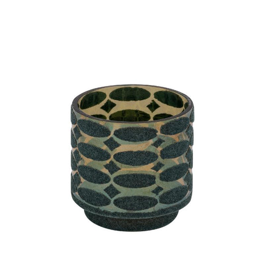 Nadara Turquoise Flocking Glazen Theelichthouder Rond Motief Set van 12 10x10x10 cm
