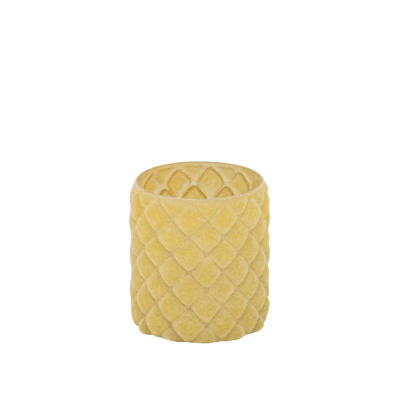 Amella Geel Flocking Glazen Theelicht Ruit Set van 12 Stuks 8x7x7 cm
