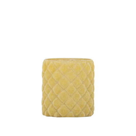 Amella Geel Flocking Glazen Theelicht Ruit Set van 12 Stuks 8x7x7 cm