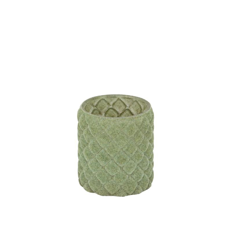 Amella Groen Flocking Glas Theelicht Ruit S Set van 12 Stuks 8x7x7 cm