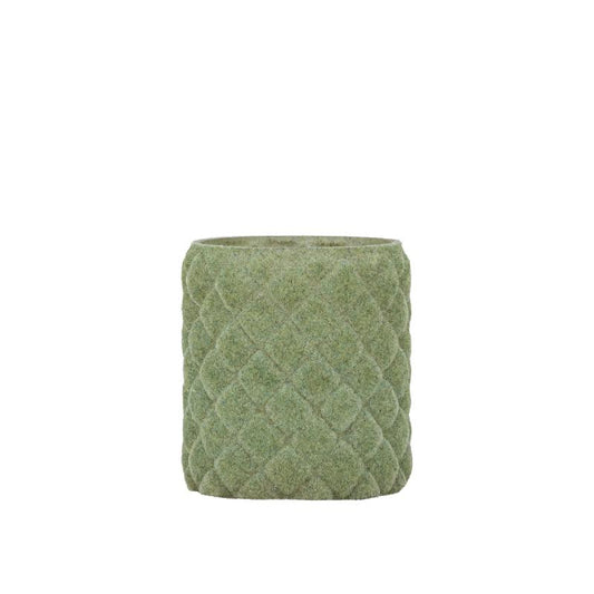Amella Groen Flocking Glas Theelicht Ruit S Set van 12 Stuks 8x7x7 cm
