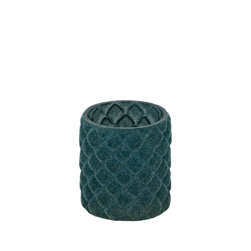 Amella Teal Flocking Glas Theelicht Ruit S Set van 12 Stuks 8x7x7 cm