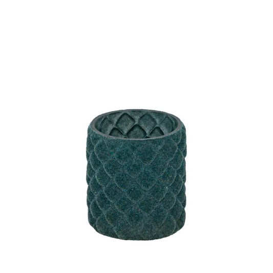 Amella Teal Flocking Glas Theelicht Ruit S Set van 12 Stuks 8x7x7 cm