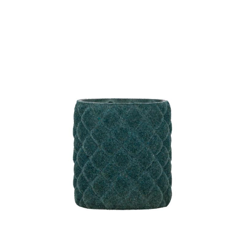 Amella Teal Flocking Glas Theelicht Ruit S Set van 12 Stuks 8x7x7 cm