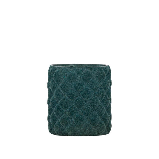 Amella Teal Flocking Glas Theelicht Ruit S Set van 12 Stuks 8x7x7 cm