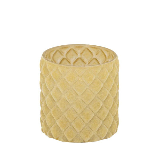 Amella Geel Flocking Glas Theelicht Ruit M Set van 8 10x10x10 cm