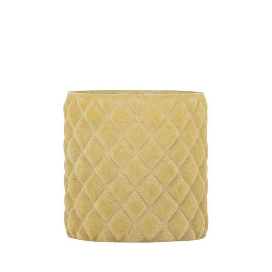 Amella Geel Flocking Glas Theelicht Ruit M Set van 8 10x10x10 cm