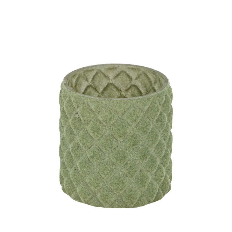 Amella Groen Flocking Glas Theelicht Ruit M Set van 8 10x10x10 cm