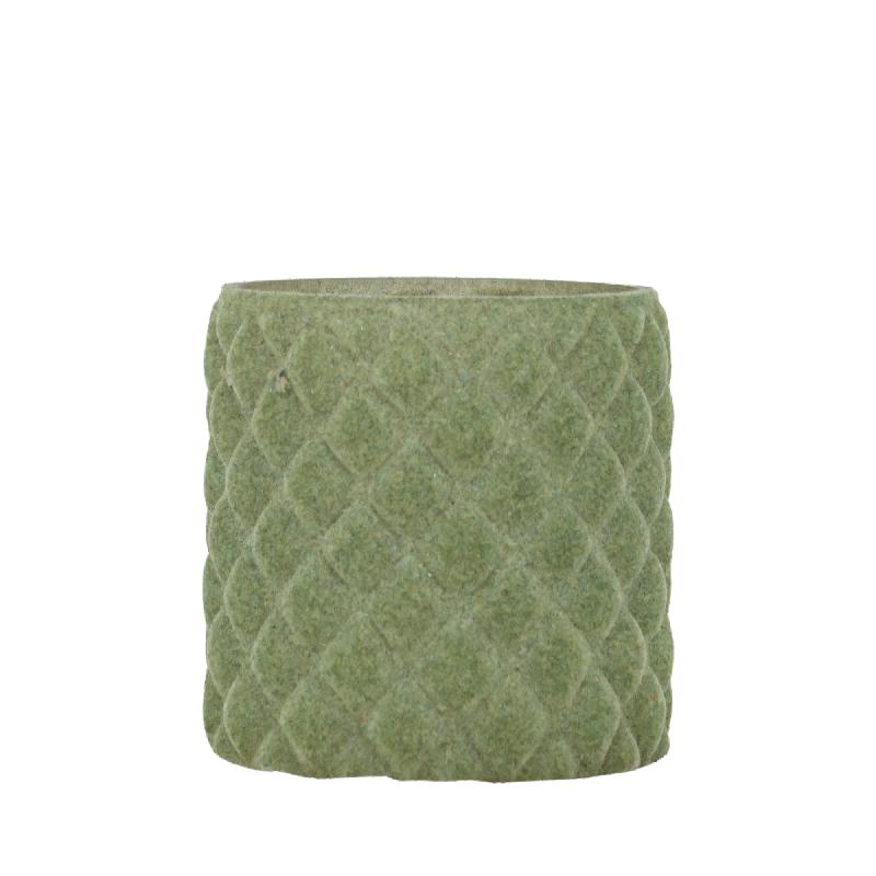 Amella Groen Flocking Glas Theelicht Ruit M Set van 8 10x10x10 cm
