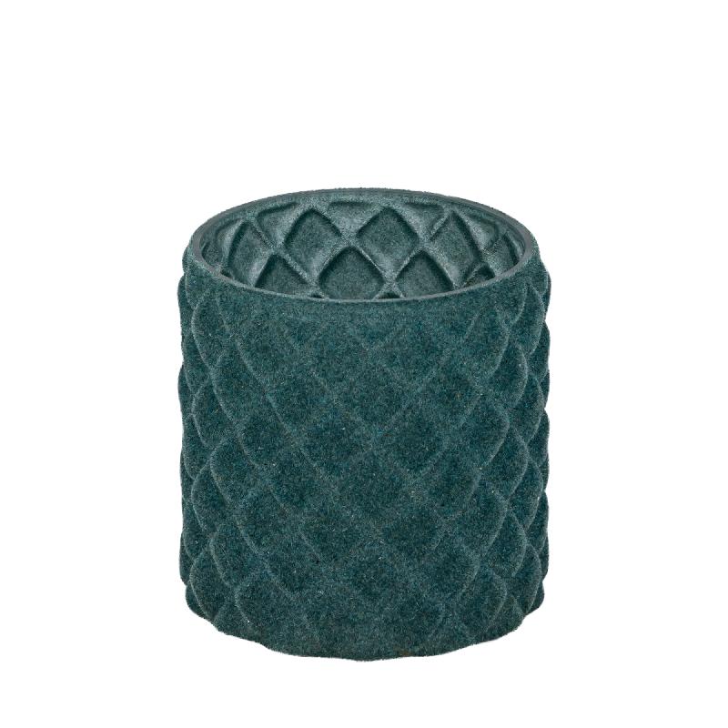 Amella Teal Flocking Glazen Theelicht Ruit Set van 8 Stuks M 10x10x10 cm