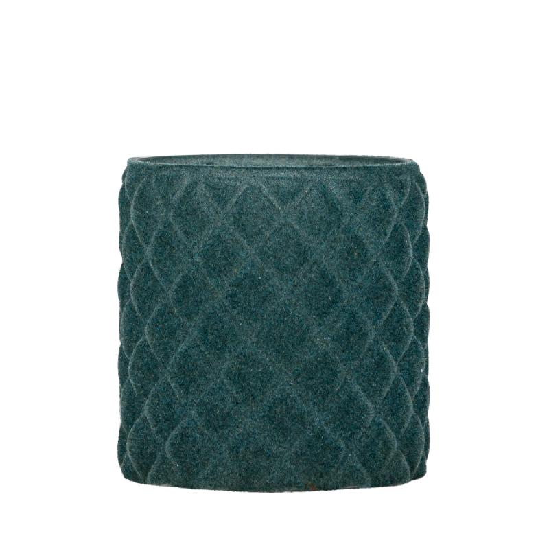 Amella Teal Flocking Glazen Theelicht Ruit Set van 8 Stuks M 10x10x10 cm