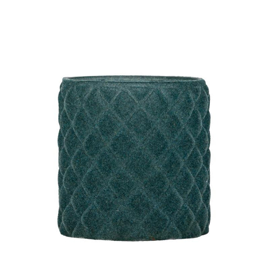 Amella Teal Flocking Glazen Theelicht Ruit Set van 8 Stuks M 10x10x10 cm
