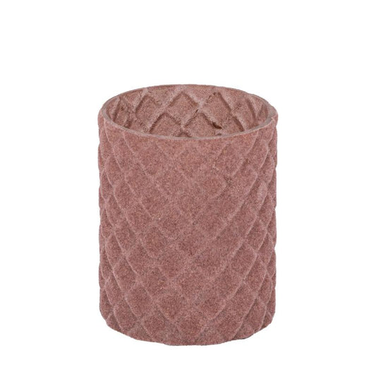 Amella Roze Flocking Glas Theelicht Ruit Set van 4 12x10x10 cm