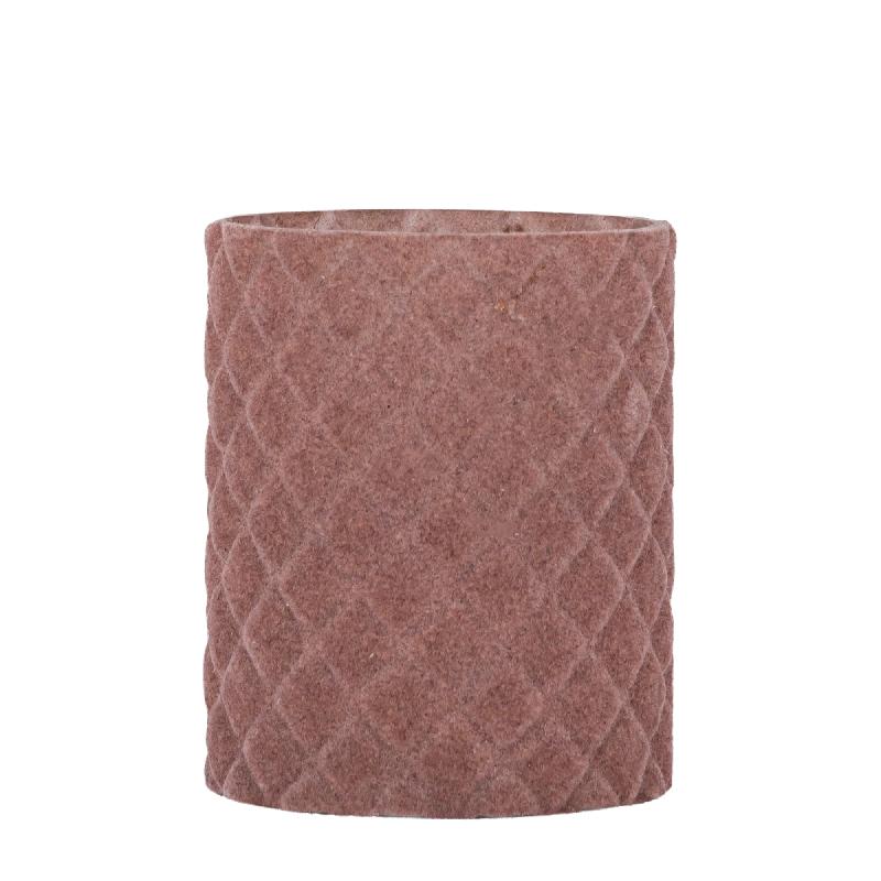 Amella Roze Flocking Glas Theelicht Ruit Set van 4 12x10x10 cm