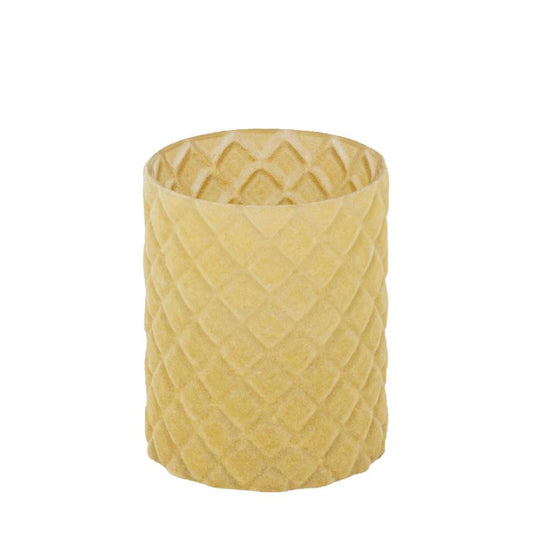 Amella Geel Flocking Glas Theelicht Ruit Set van 4 12x10x10 cm