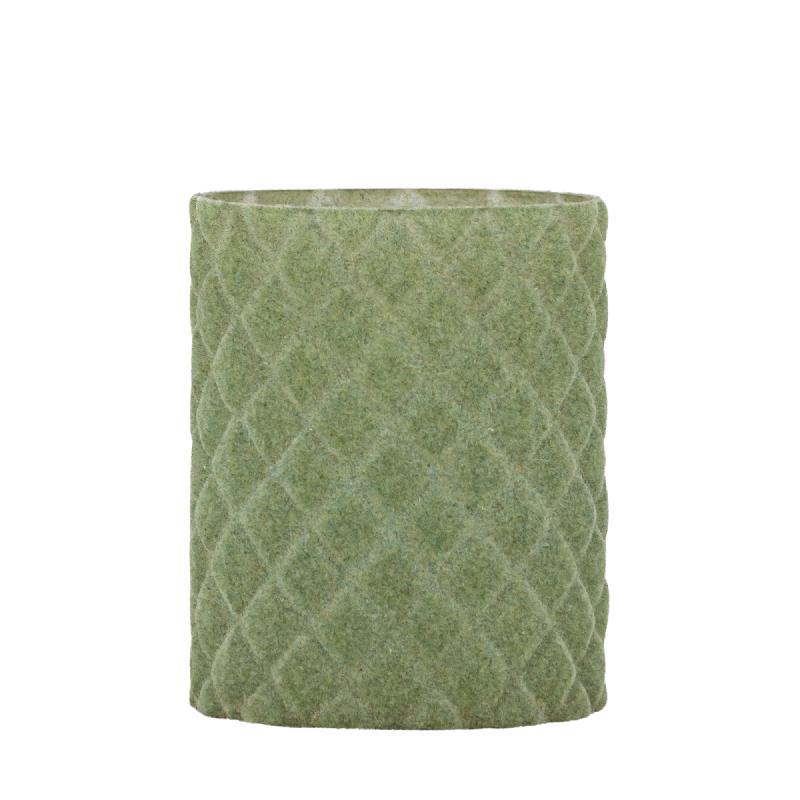 Amella Groen Flocking Glas Theelicht Ruit Set van 4 12x10x10 cm