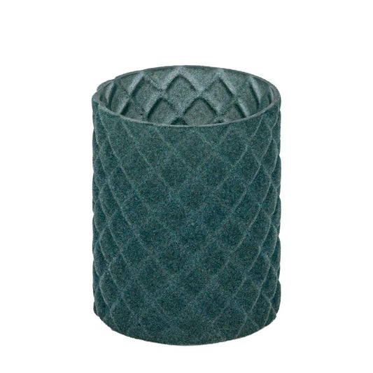 Amella Turquoise Flocking Glas Theelicht Ruit Set van 4 Stuks 12x10x10 cm
