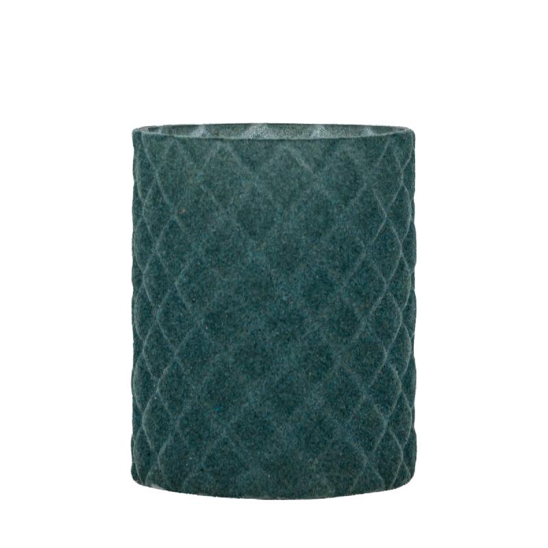 Amella Turquoise Flocking Glas Theelicht Ruit Set van 4 Stuks 12x10x10 cm
