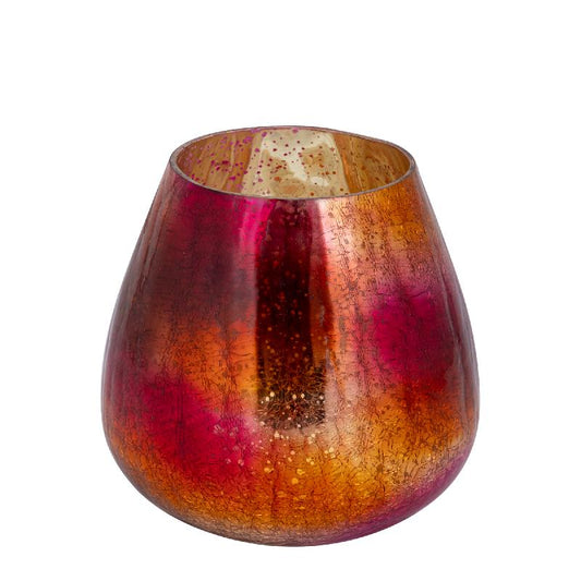 Mayna Roze Oranje Glas Windlicht Crackle Set van 4 Stuks 16x14x14 cm
