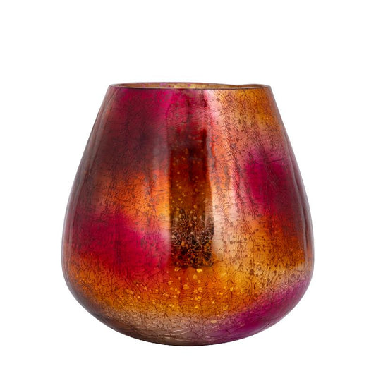 Mayna Roze Oranje Glas Windlicht Crackle Set van 4 Stuks 16x14x14 cm