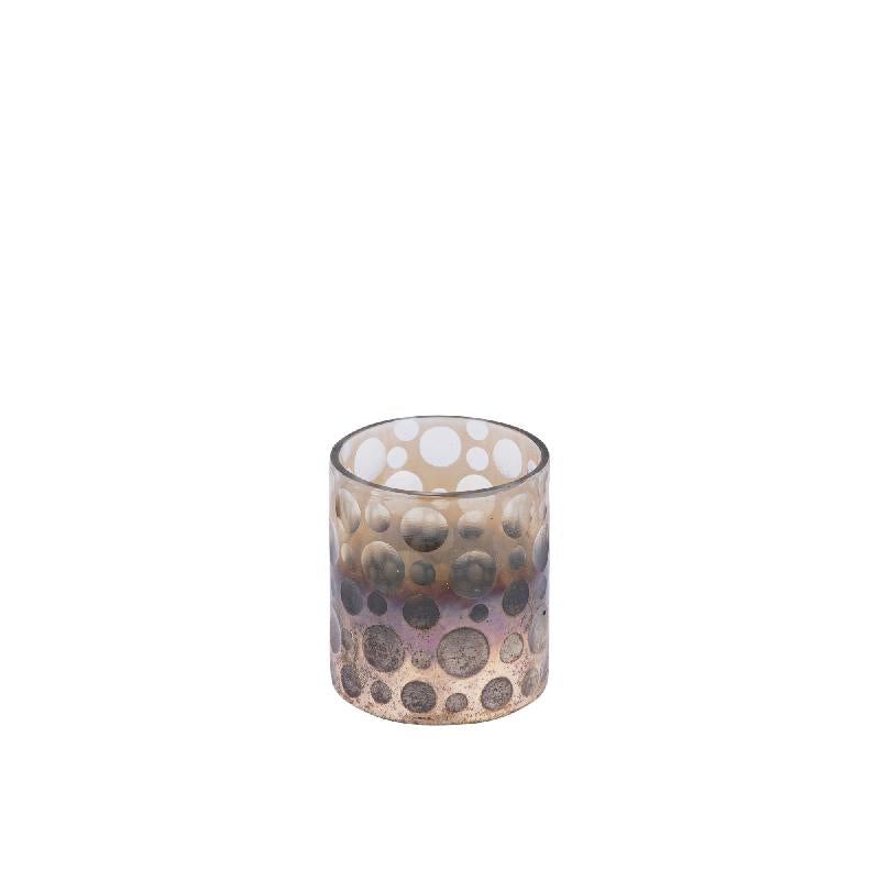 Bridgid Bruin Ombre Rond Glazen Theelicht Set van 6 Stuks met Stippen 9x8x8 cm