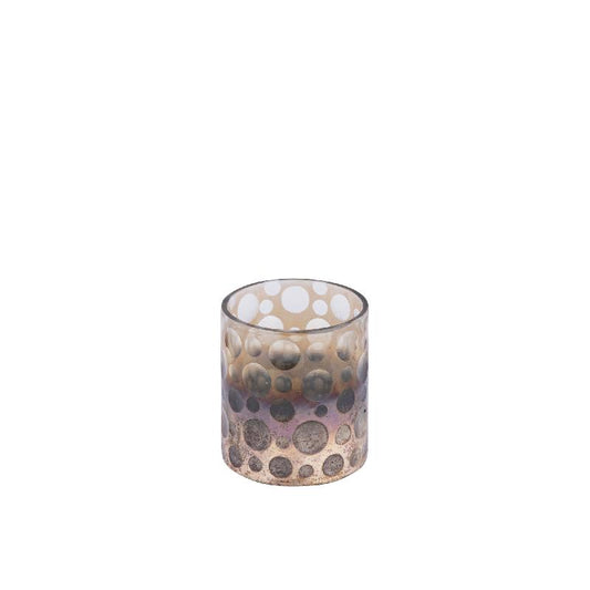 Bridgid Bruin Ombre Rond Glazen Theelicht Set van 6 Stuks met Stippen 9x8x8 cm
