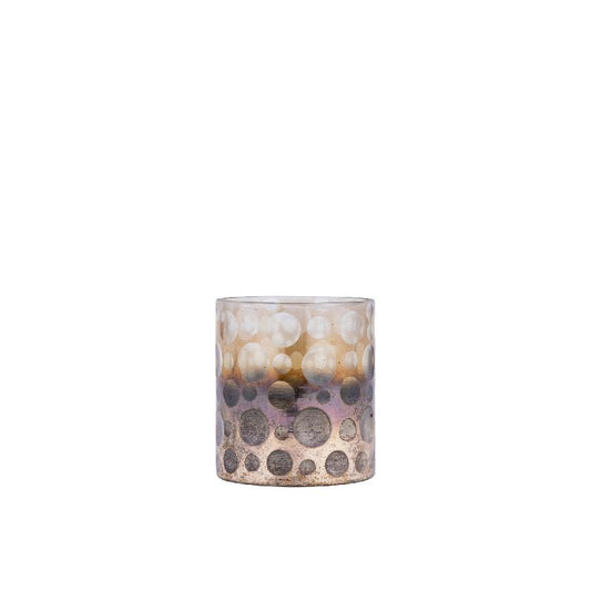Bridgid Bruin Ombre Rond Glazen Theelicht Set van 6 Stuks met Stippen 9x8x8 cm
