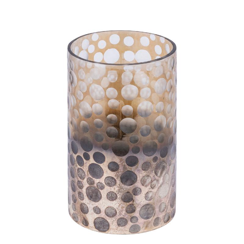 Bridgid Bruin Ombre Rond Glazen Windlicht Set van 2 Stuks 25x15x15 cm