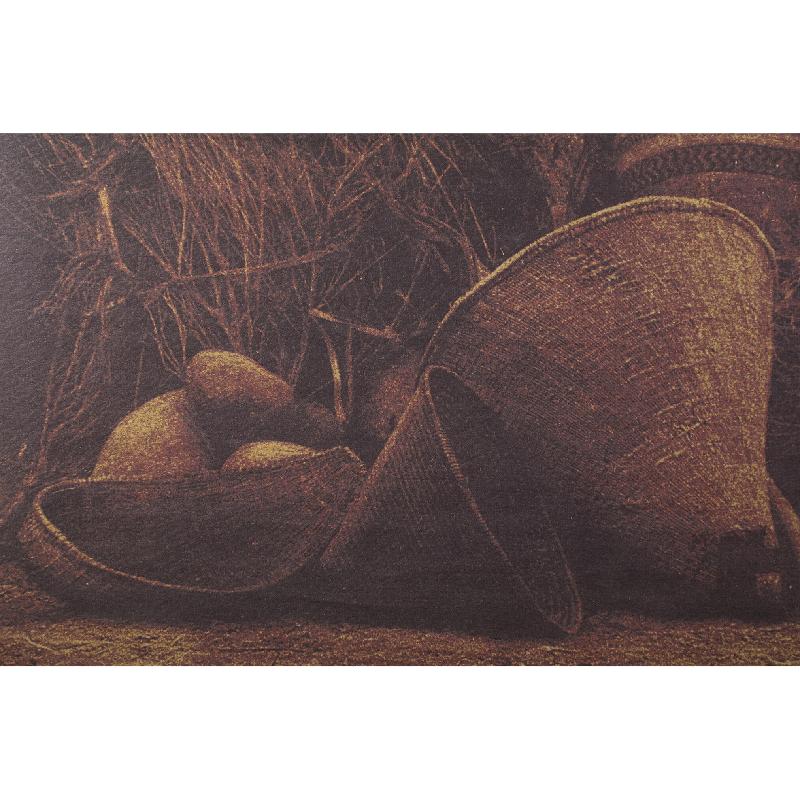 Nimrod Donkerbruin Linnen Schilderij met Manden Set van 4 76x97x2.5 cm