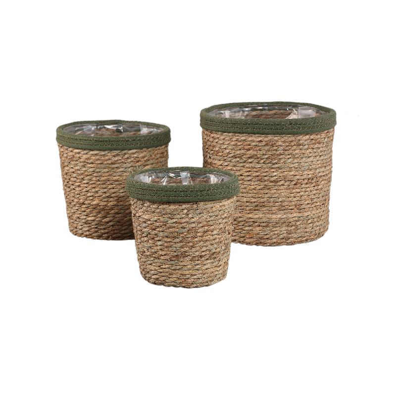 Leavy Donkergroen Rattan Mand met Rand Rechthoekig Set van 4 26x28x28 cm