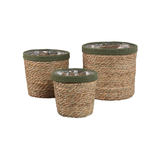 Leavy Donkergroen Rattan Mand met Rand Rechthoekig Set van 4 26x28x28 cm