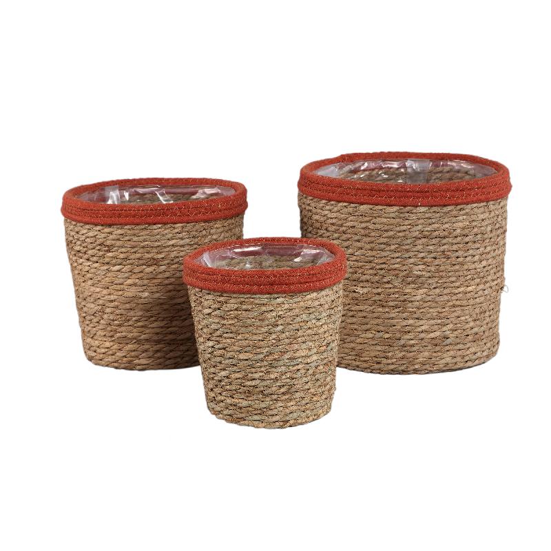 Leavy Roestbruine Rand Rechte Rattanmand Set van 4 Stuks 26x28x28 cm