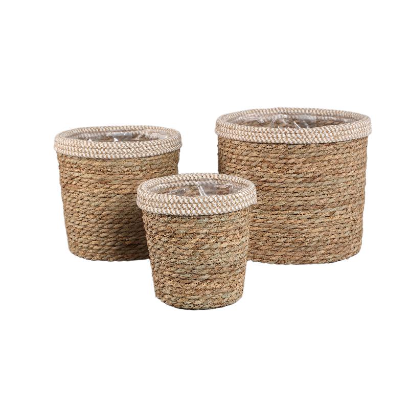 Leavy Witte Rand Rechte Rattanmand Set van 4 26x28x28 cm